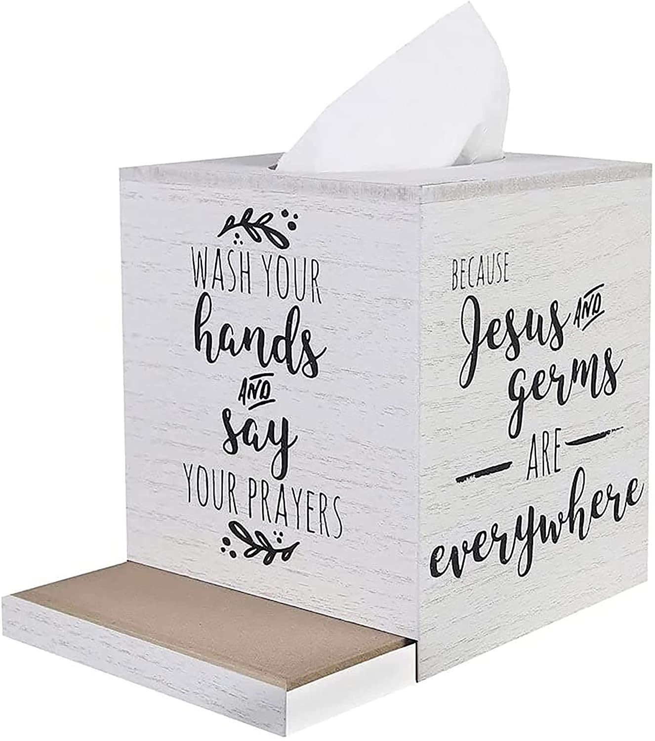 First of a Kind Decorative Wooden Tissue Box Cover - 5.75 Tissue Box with  Creative Words Wash Your Hands Say Your Prayers, Cute Tissue Paper Holder 